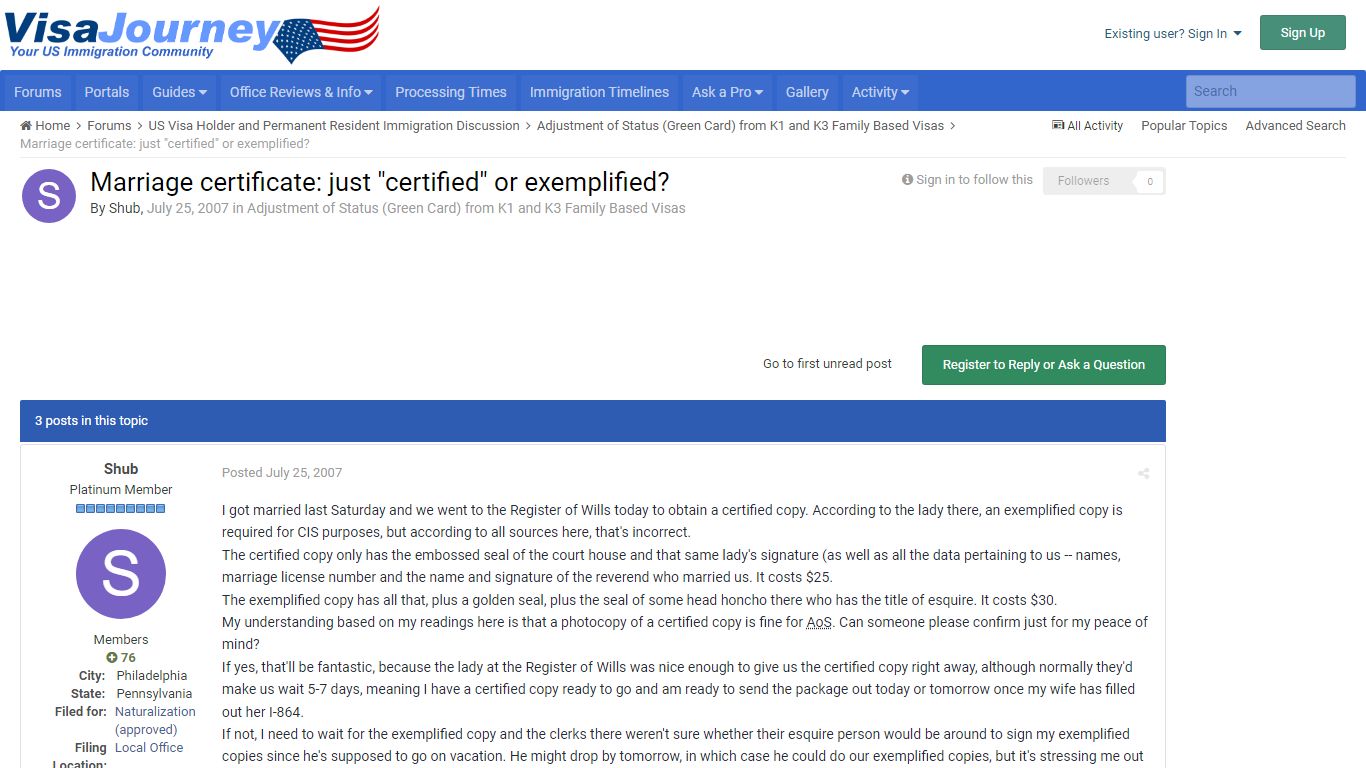 Marriage certificate: just "certified" or exemplified?